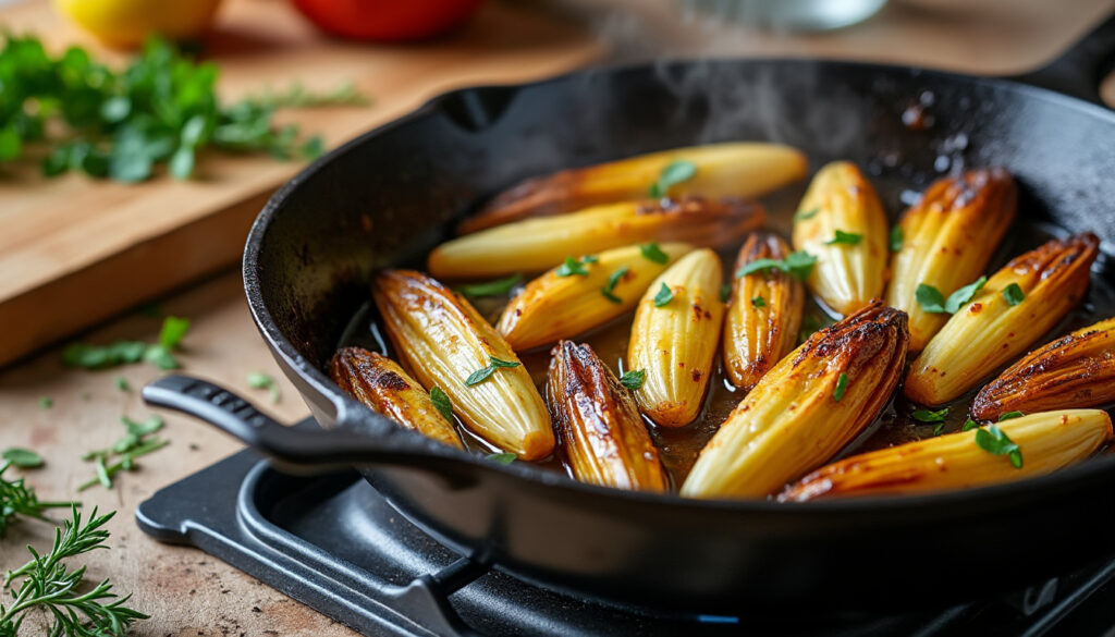 découvrez comment préparer des endives braisées à la poêle, une recette simple pour un plat fondant et savoureux qui ravira vos papilles.