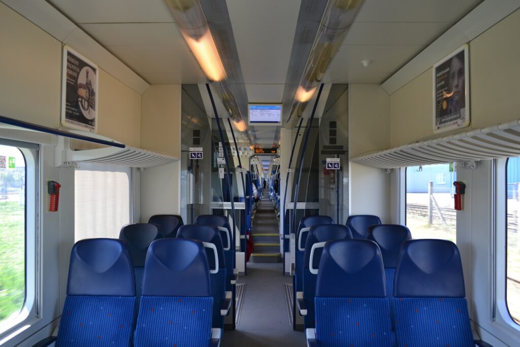 Interior view of empty train passenger seats