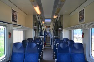 Interior view of empty train passenger seats