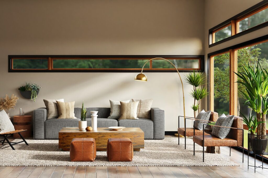 white and brown living room set