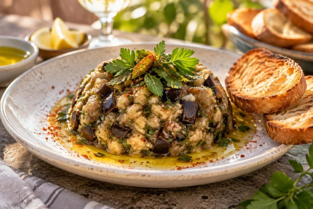 découvrez un tartare d’aubergine frais et délicatement fumé, facile à préparer : une recette savoureuse et originale pour l’apéritif.